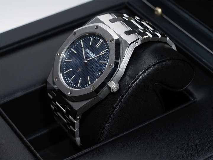 オーデマピゲ ロイヤルオーク ジャンボ エクストラ シン Ref.15202ST.OO.1240ST.01 ステンレススチール ブルー文字盤 極美品 e54twpmj