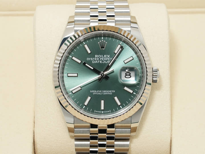 ロレックス デイトジャスト36 Ref.126234 ステンレススチール/ホワイトゴールド ミントグリーン文字盤 ジュビリーブレスレット 未使用 syqphj6d