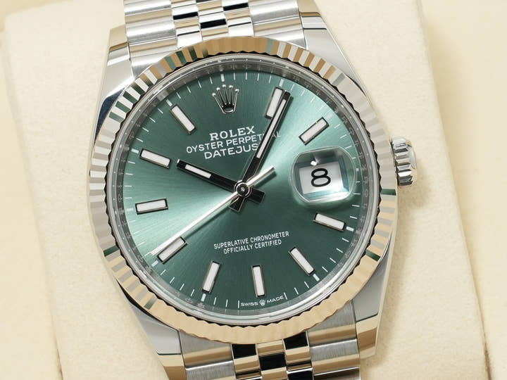 ロレックス デイトジャスト36 Ref.126234 ステンレススチール/ホワイトゴールド ミントグリーン文字盤 ジュビリーブレスレット 未使用 syqphj6d