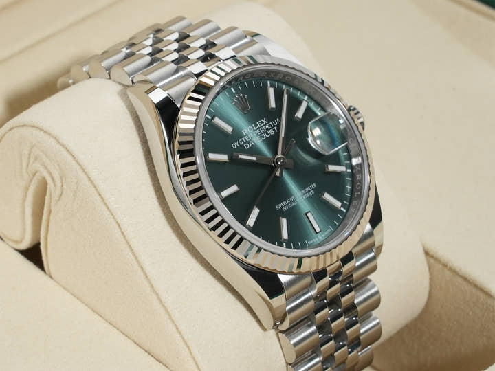 ロレックス デイトジャスト36 Ref.126234 ステンレススチール/ホワイトゴールド ミントグリーン文字盤 ジュビリーブレスレット 未使用 syqphj6d