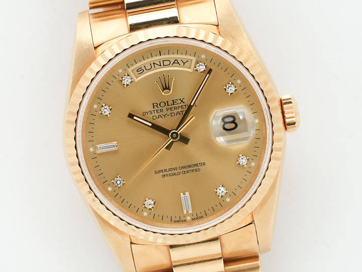 ロレックス デイデイト36 Ref.18238A イエローゴールド シャンパンx10Pダイヤ文字盤 中古 83t9gpuh