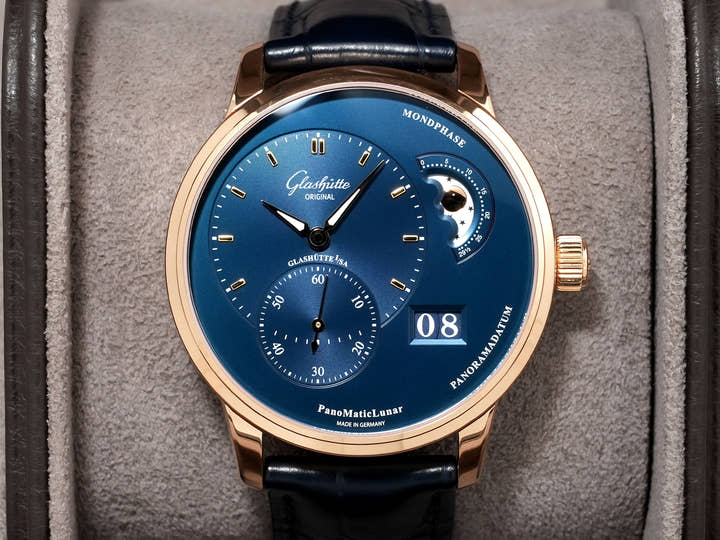 グラスヒュッテオリジナル パナマティック ルナ Ref.1-90-02-11-35-61 レッドゴールド ブルー文字盤 中古 jufxy2ab