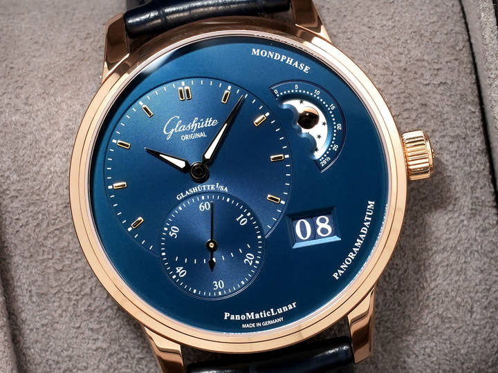 グラスヒュッテオリジナル パナマティック ルナ Ref.1-90-02-11-35-61 レッドゴールド ブルー文字盤 中古 jufxy2ab