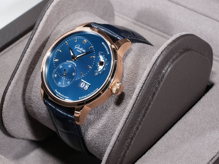 グラスヒュッテオリジナル パナマティック ルナ Ref.1-90-02-11-35-61 レッドゴールド ブルー文字盤 中古 jufxy2ab