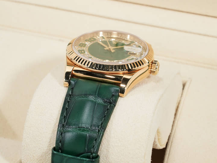 ロレックス デイデイト36 Ref.118138 イエローゴールド グリーンアラビアxパヴェダイヤ文字盤 美中古 5jn4vv93