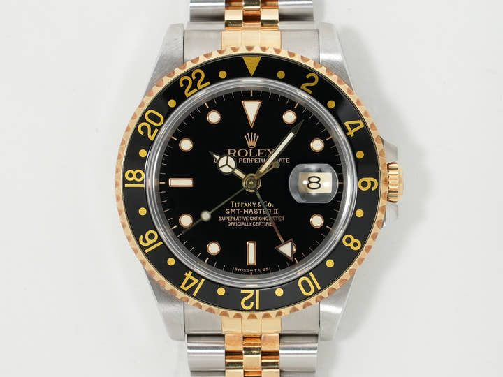 ロレックス GMTマスターII TIFFANY&CO. Ref.16713 ステンレススチール/イエローゴールド ブラック文字盤 美中古 vjff9ry7
