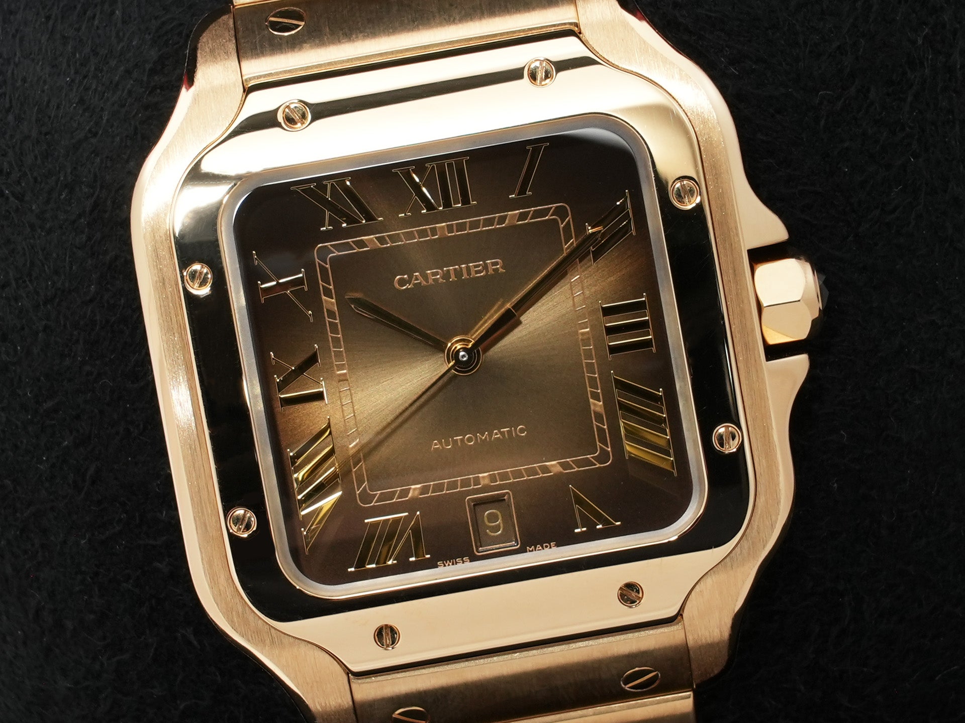 カルティエ サントス ドゥ カルティエ Ref.WGSA0095 イエローゴールド スモーキーブラウン文字盤 美中古 unk8dty2