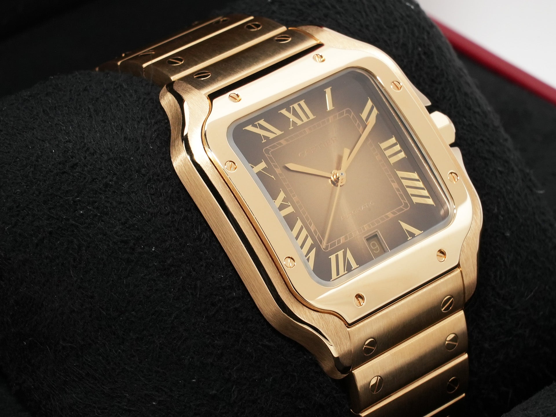 カルティエ サントス ドゥ カルティエ Ref.WGSA0095 イエローゴールド スモーキーブラウン文字盤 美中古 unk8dty2