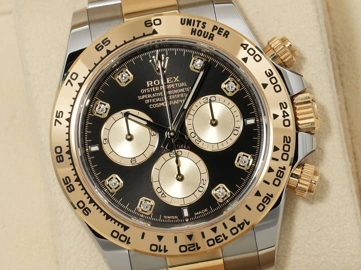 ロレックス デイトナ Ref.126503G ステンレススチール/イエローゴールド ブラックxゴールデンx8Pダイヤ文字盤 中古 wxiyhapz