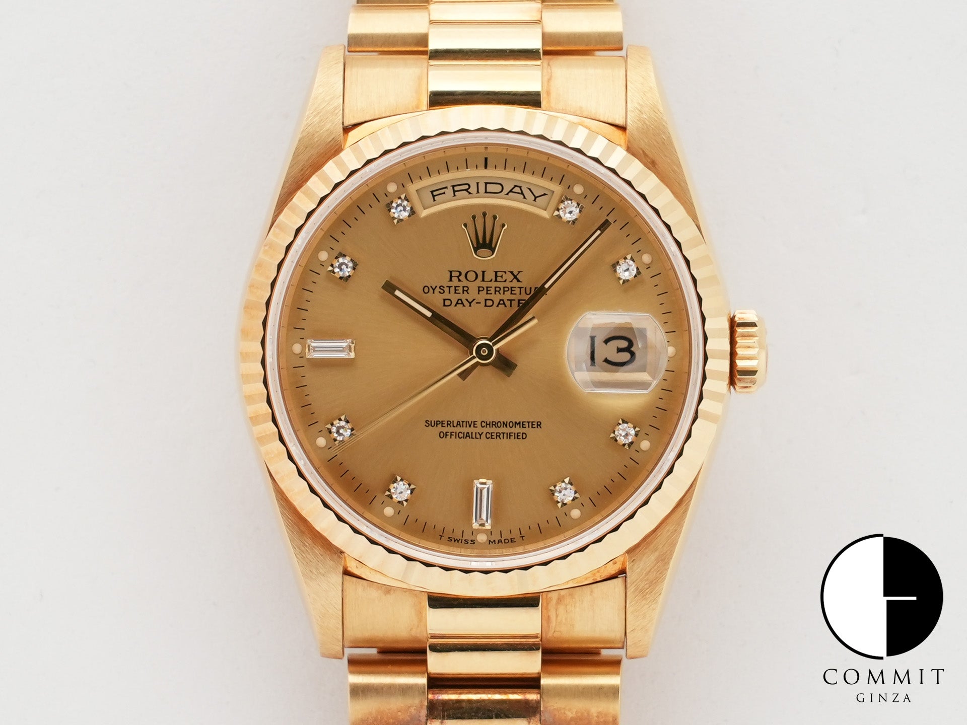 ロレックス デイデイト36 Ref.18238A イエローゴールド シャンパンx10Pダイヤ文字盤 中古 tzhaxm63