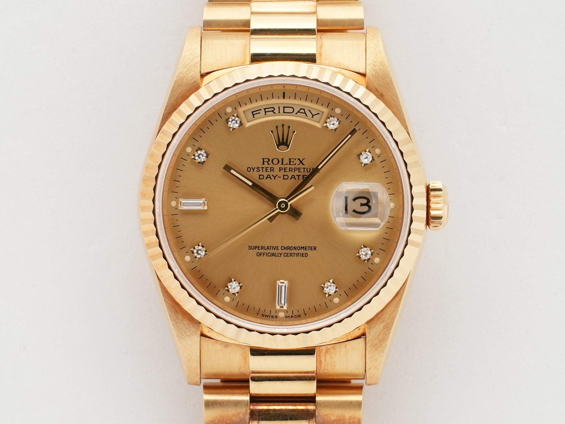 ロレックス デイデイト36 Ref.18238A イエローゴールド シャンパンx10Pダイヤ文字盤 中古 tzhaxm63