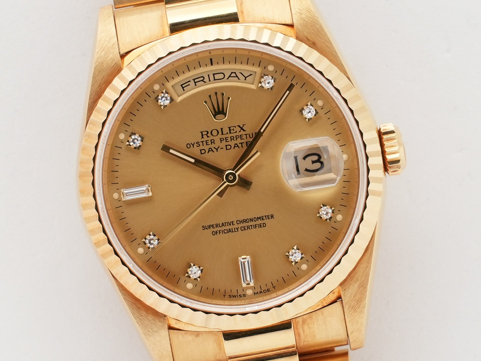 ロレックス デイデイト36 Ref.18238A イエローゴールド シャンパンx10Pダイヤ文字盤 中古 tzhaxm63