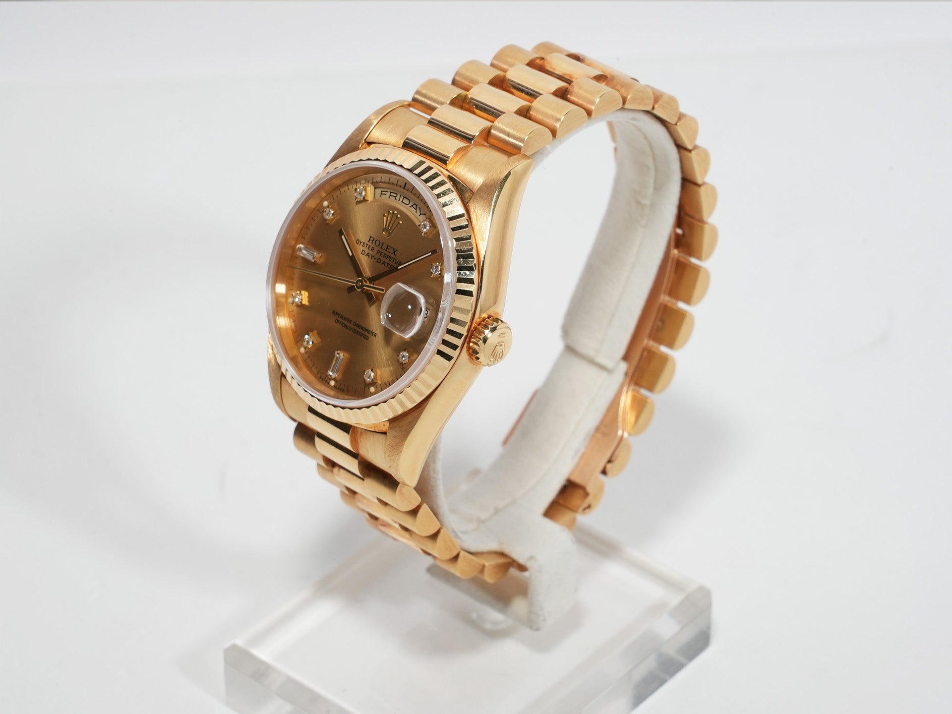 ロレックス デイデイト36 Ref.18238A イエローゴールド シャンパンx10Pダイヤ文字盤 中古 tzhaxm63