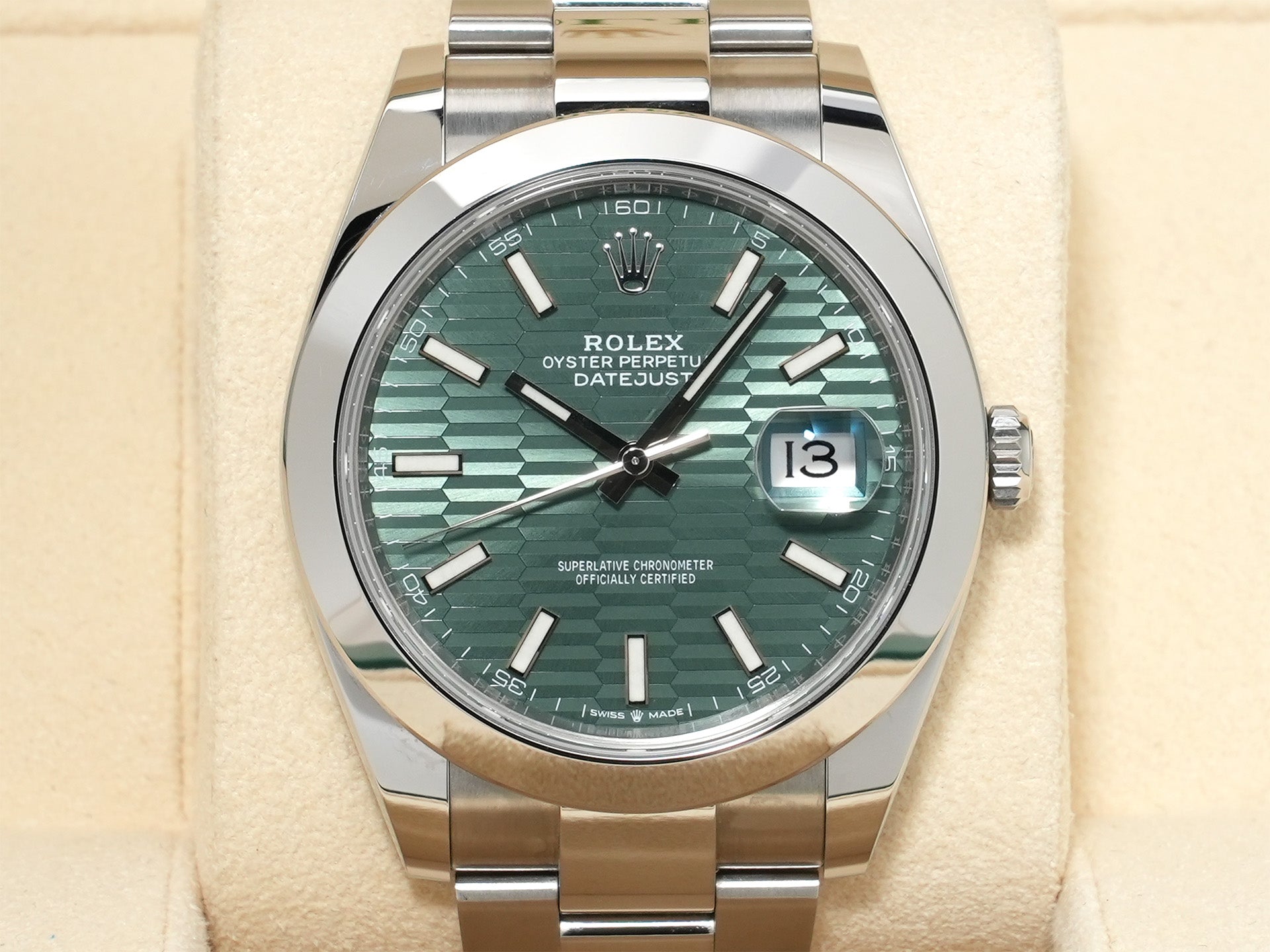 ロレックス デイトジャスト41 Ref.126300 ステンレススチール ミントグリーン文字盤 オイスターブレスレット 中古 toq625pq