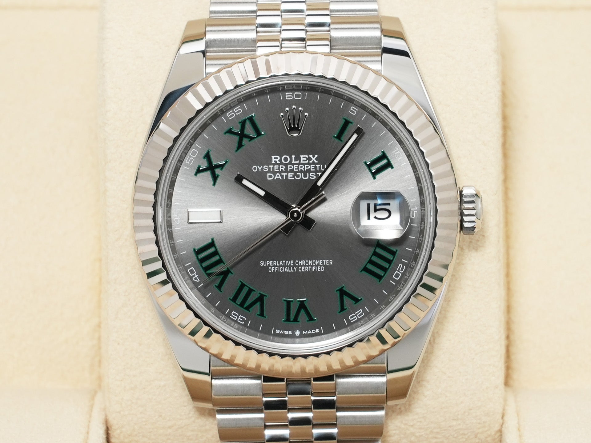 ロレックス デイトジャスト41 Ref.126334 ステンレススチール/ホワイトゴールド スレートローマン文字盤 ジュビリーブレスレット 美中古 fkhg33sc