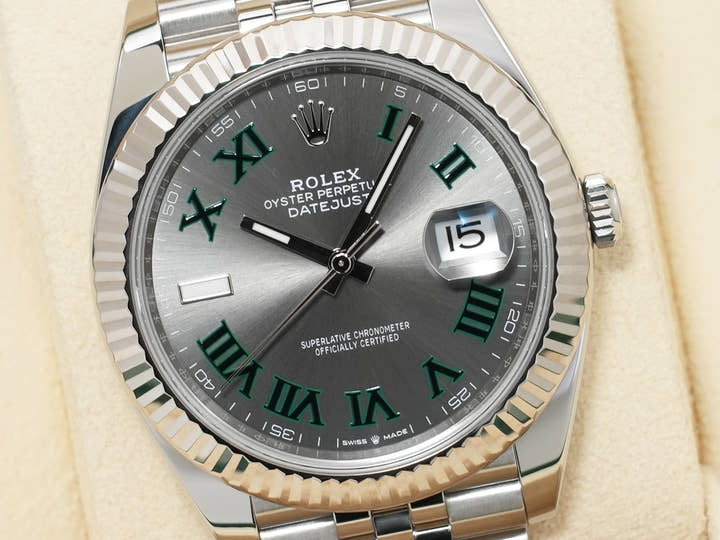 ロレックス デイトジャスト41 Ref.126334 ステンレススチール/ホワイトゴールド スレートローマン文字盤 ジュビリーブレスレット 美中古 fkhg33sc