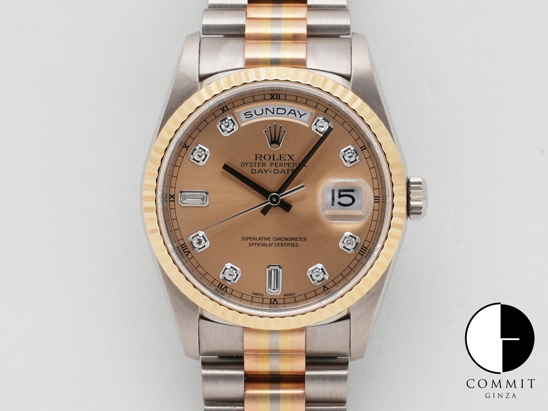 ロレックス デイデイト トリドール Ref.18239A BIC ホワイトゴールド/ピンクゴールド/イエローゴールド シャンパンx10Pダイヤ文字盤 中古 9cb5bwqx