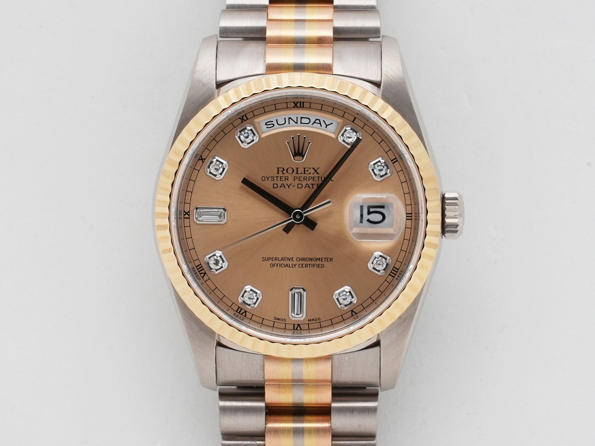 ロレックス デイデイト トリドール Ref.18239A BIC ホワイトゴールド/ピンクゴールド/イエローゴールド シャンパンx10Pダイヤ文字盤 中古 9cb5bwqx