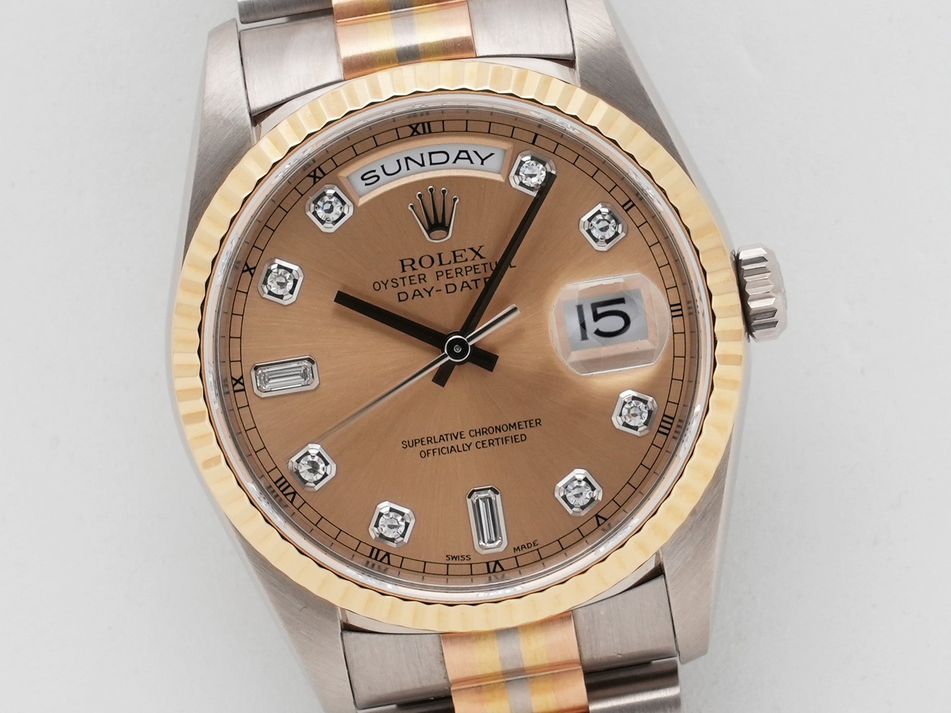 ロレックス デイデイト トリドール Ref.18239A BIC ホワイトゴールド/ピンクゴールド/イエローゴールド シャンパンx10Pダイヤ文字盤 中古 9cb5bwqx