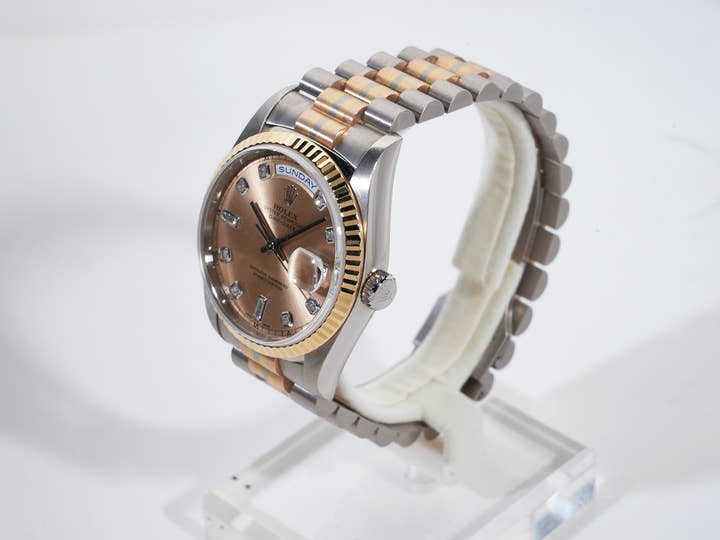 ロレックス デイデイト トリドール Ref.18239A BIC ホワイトゴールド/ピンクゴールド/イエローゴールド シャンパンx10Pダイヤ文字盤 中古 9cb5bwqx