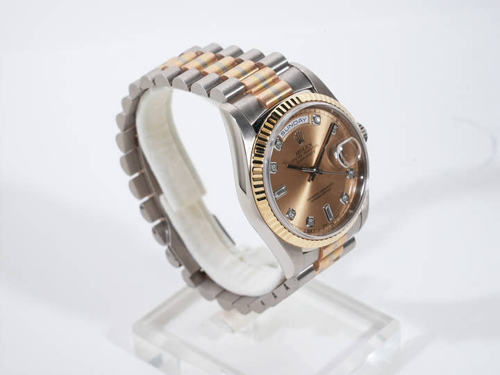 ロレックス デイデイト トリドール Ref.18239A BIC ホワイトゴールド/ピンクゴールド/イエローゴールド シャンパンx10Pダイヤ文字盤 中古 9cb5bwqx