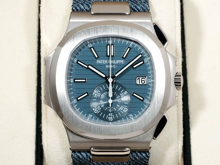 パテックフィリップ ノーチラス クロノグラフ Ref.5980/60G-001 ホワイトゴールド ブルーグレー オパーリン文字盤 極美品 ixi88quz