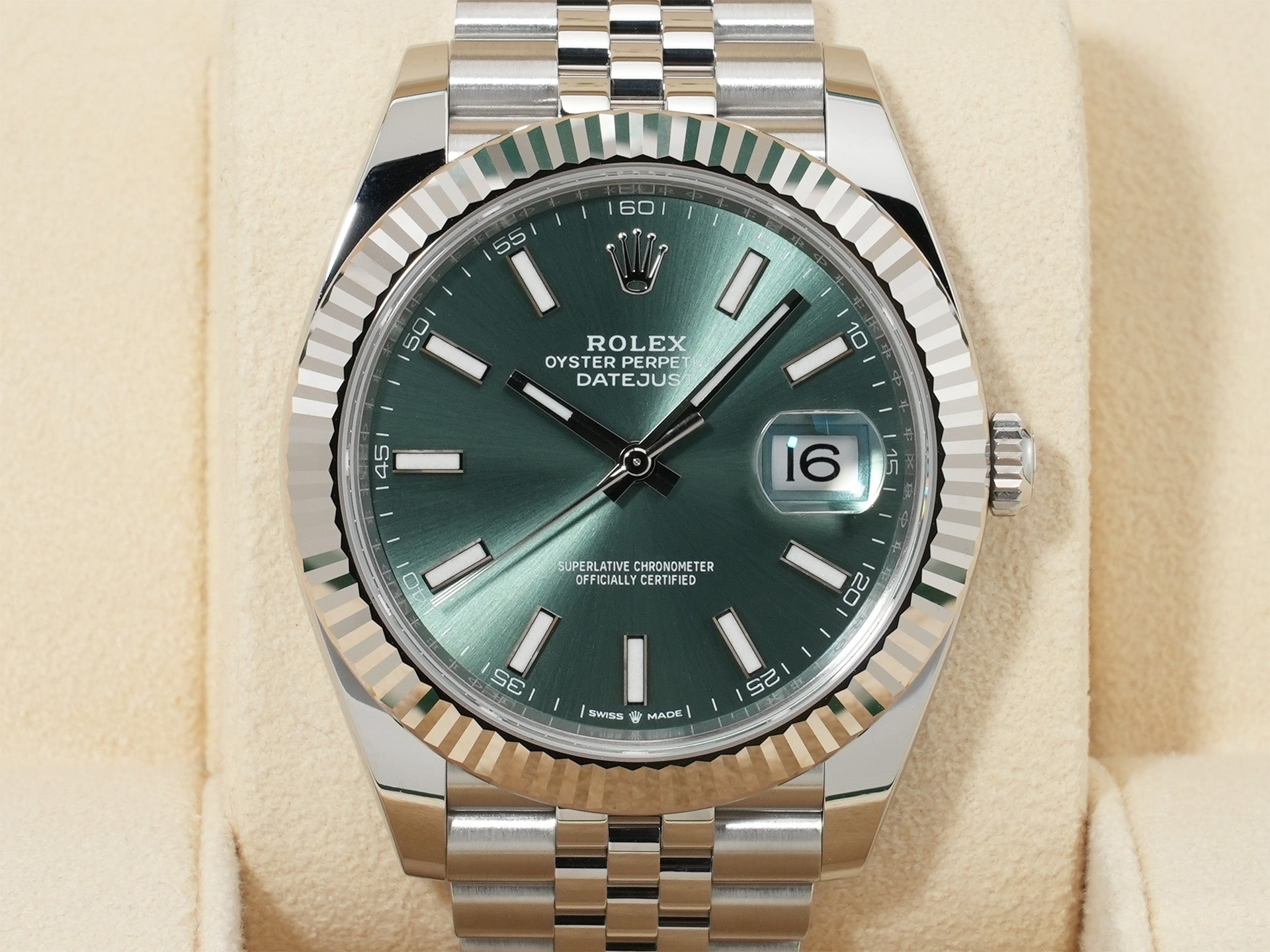 ロレックス デイトジャスト41 Ref.126334 ステンレススチール/ホワイトゴールド ミントグリーン文字盤 ジュビリーブレスレット 未使用 fo5v8ybz