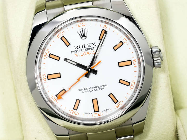 Rolex Milgauss Ref. 116400 Stainless Steel White Dial Excellent Condition Pre-Owned 2muvf7hd