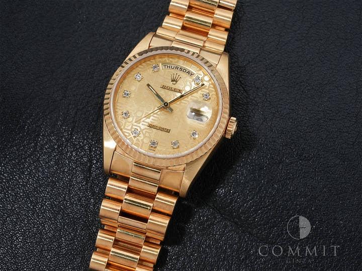 Pre-owned Rolex Day-Date 36 Ref. 18238G Yellow Gold Champagne with 10 Diamond Dials nmuiai3p