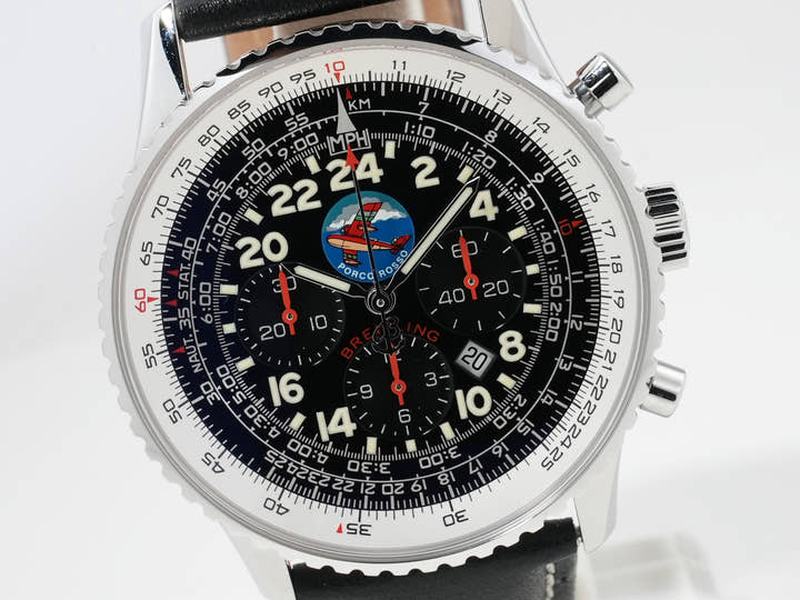 Breitling Navitimer Cosmonaut Flyback Porco Rosso Ref. A22322 Stainless Steel Black Dial Pre-owned s764x6ey