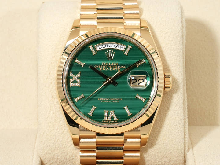 ロレックス デイデイト36 Ref.128238 イエローゴールド マラカイト文字盤 中古 cv863k8i