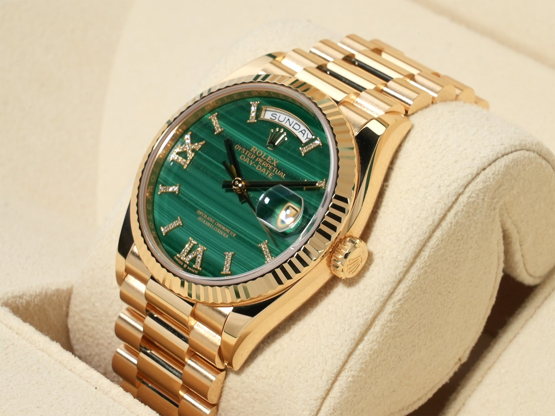 ロレックス デイデイト36 Ref.128238 イエローゴールド マラカイト文字盤 中古 cv863k8i