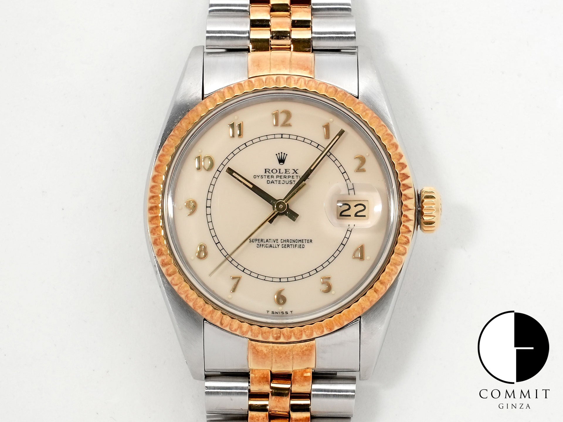 ロレックス デイトジャスト Ref.16013 ステンレススチール/イエローゴールド アイボリーボイラーゲージ文字盤 中古 ja86qthx