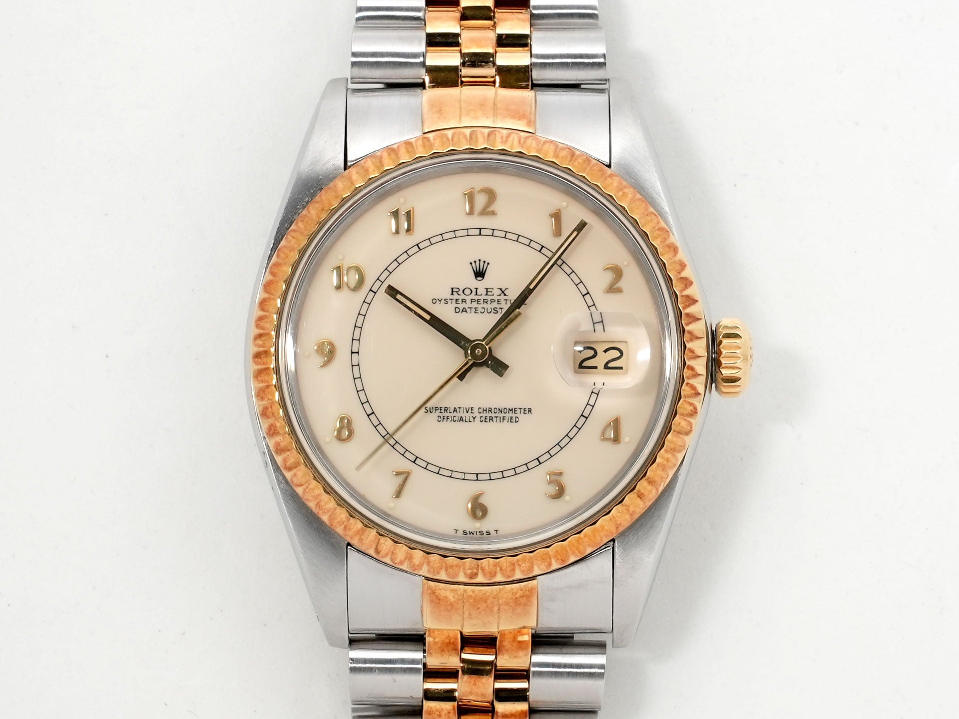 ロレックス デイトジャスト Ref.16013 ステンレススチール/イエローゴールド アイボリーボイラーゲージ文字盤 中古 ja86qthx