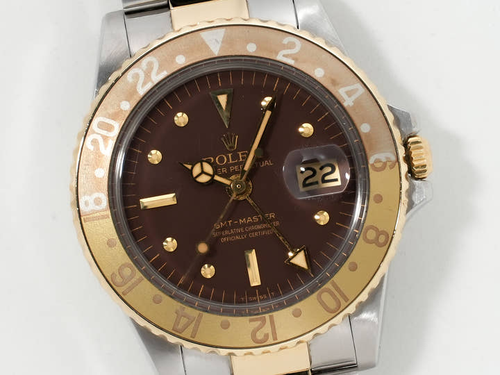 ロレックス GMTマスター Ref.1675/3 ステンレススチール/イエローゴールド ブラウン文字盤 オイスターブレスレット 中古 rjug2qu7
