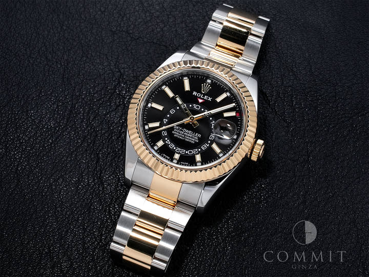 ロレックス スカイドゥエラー Ref.326933 ステンレススチール/イエローゴールド ブラック文字盤 オイスターブレスレット 美中古 jku8t4bd