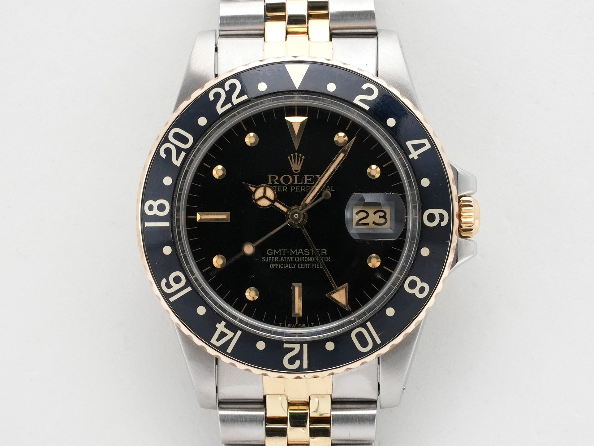 ロレックス GMTマスター Ref.16753 ステンレススチール/イエローゴールド ブラック文字盤 ジュビリーブレスレット 中古 56nqjw2u