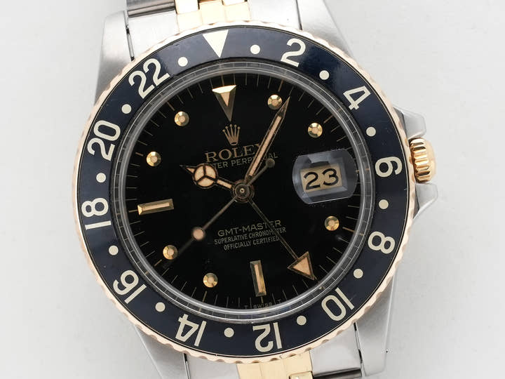 ロレックス GMTマスター Ref.16753 ステンレススチール/イエローゴールド ブラック文字盤 ジュビリーブレスレット 中古 56nqjw2u