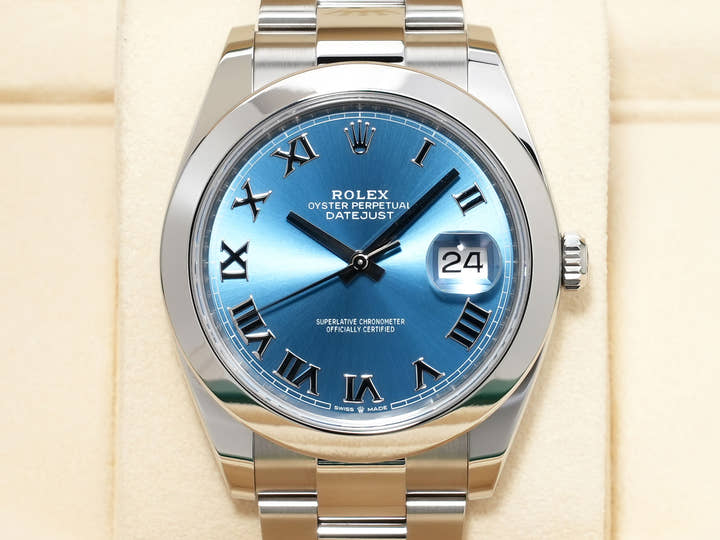 Rolex Datejust 41 Ref. 126300 Stainless Steel Azzurro Blue Dial Oyster Bracelet Excellent Condition jewf2srv