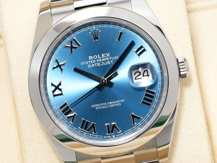 Rolex Datejust 41 Ref. 126300 Stainless Steel Azzurro Blue Dial Oyster Bracelet Excellent Condition jewf2srv