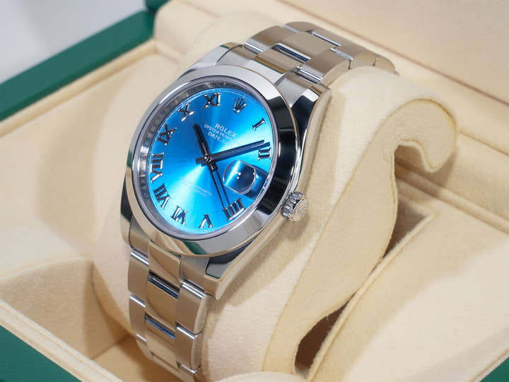 Rolex Datejust 41 Ref. 126300 Stainless Steel Azzurro Blue Dial Oyster Bracelet Excellent Condition jewf2srv