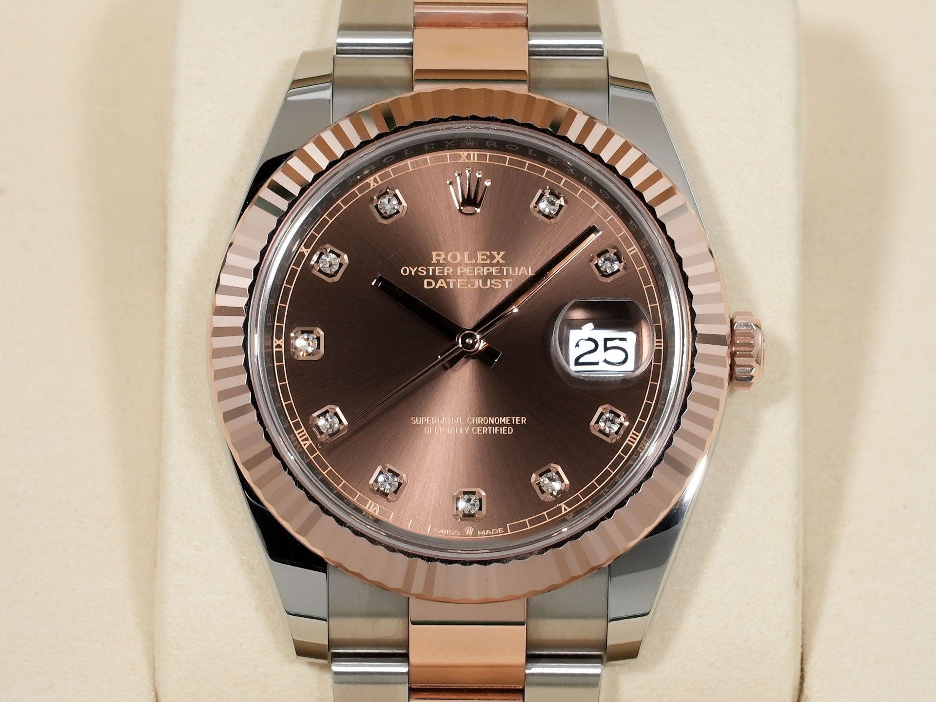 ロレックス デイトジャスト41 Ref.126331G ステンレススチール/エバーローズゴールド チョコレートx10Pダイヤ文字盤 美中古 v83tzjhw