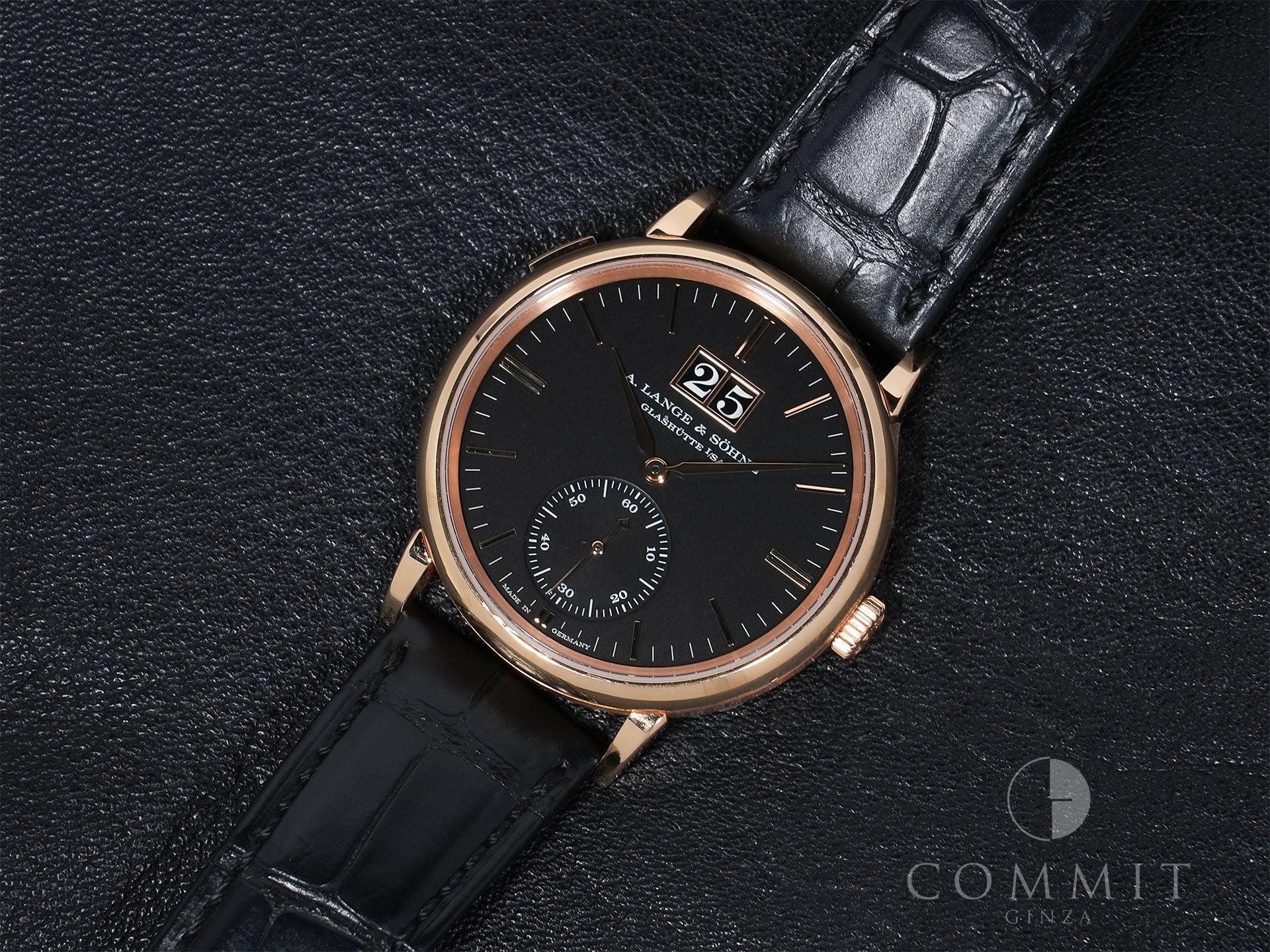 A.ランゲ＆ゾーネ サクソニア アウトサイズ デイト Ref.381.031 ピンクゴールド ブラック文字盤 中古 4atq8axv