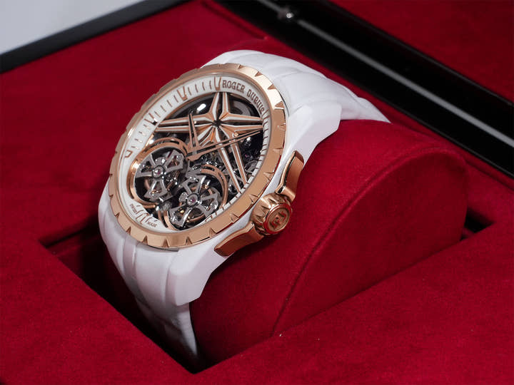 Roger Dubuis Excalibur Double Tourbillon Ref. DBEX0952 White Ceramic Skeleton Dial Pre-owned 78tt3phi