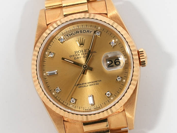 Rolex Day-Date 36 Ref. 18238A Yellow Gold Champagne with 10 Diamond Dial, Pre-owned i2ko3fo8