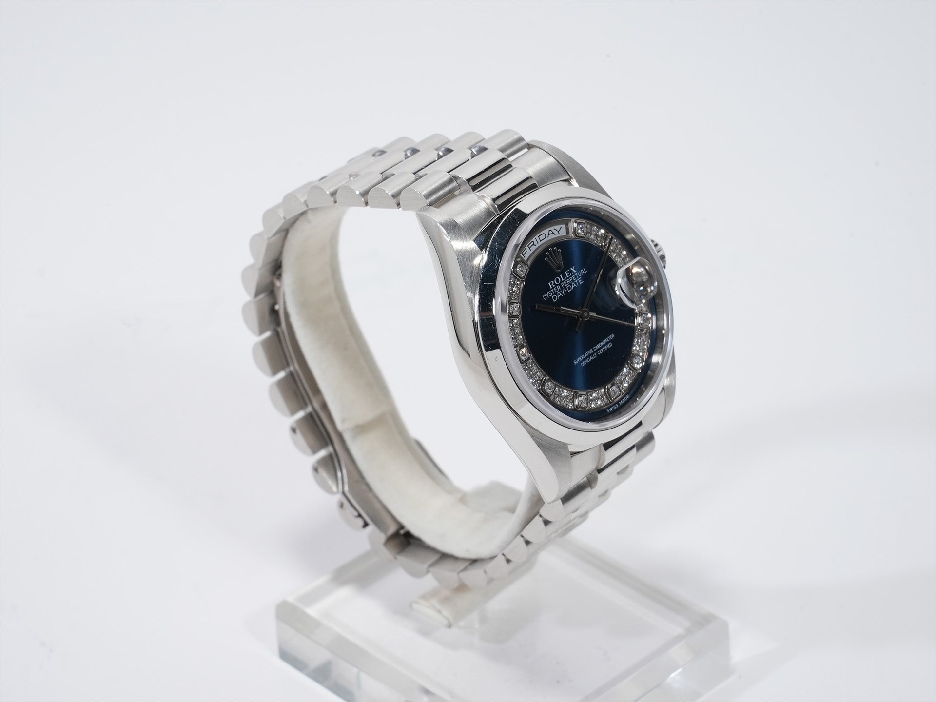 Pre-owned Rolex Day-Date Ref. 18206 in Platinum with Blue Milliard Dial (gop3my6c)