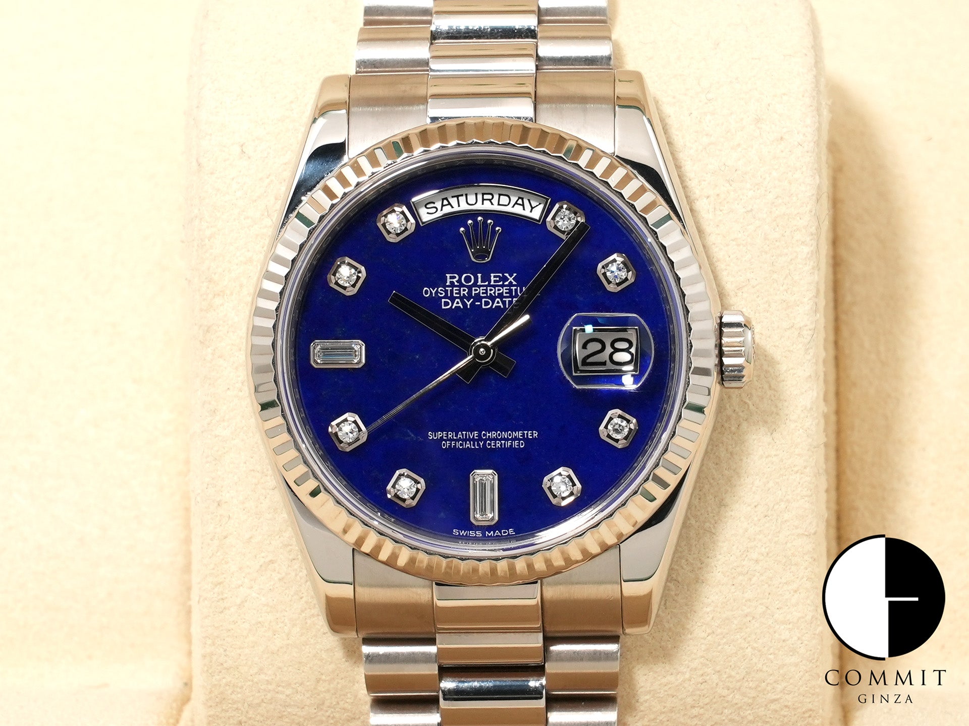 ロレックス デイデイト36 Ref.118239 ホワイトゴールド ラピスラズリ10Pダイヤ文字盤 中古 qkbxxuga
