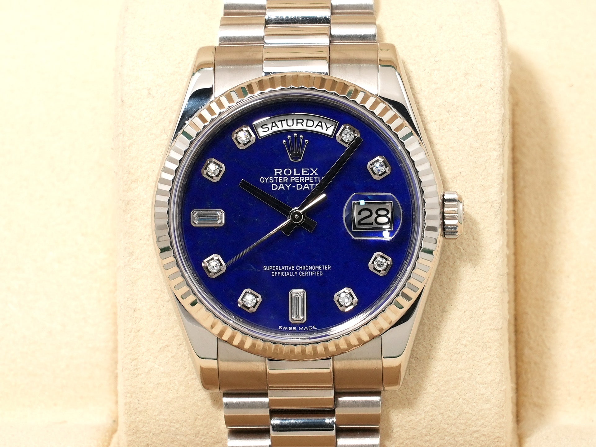 ロレックス デイデイト36 Ref.118239 ホワイトゴールド ラピスラズリ10Pダイヤ文字盤 中古 qkbxxuga