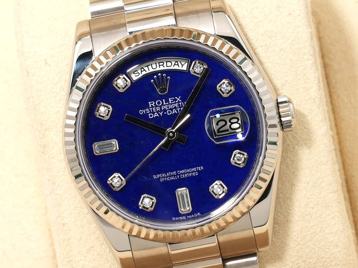 ロレックス デイデイト36 Ref.118239 ホワイトゴールド ラピスラズリ10Pダイヤ文字盤 中古 qkbxxuga
