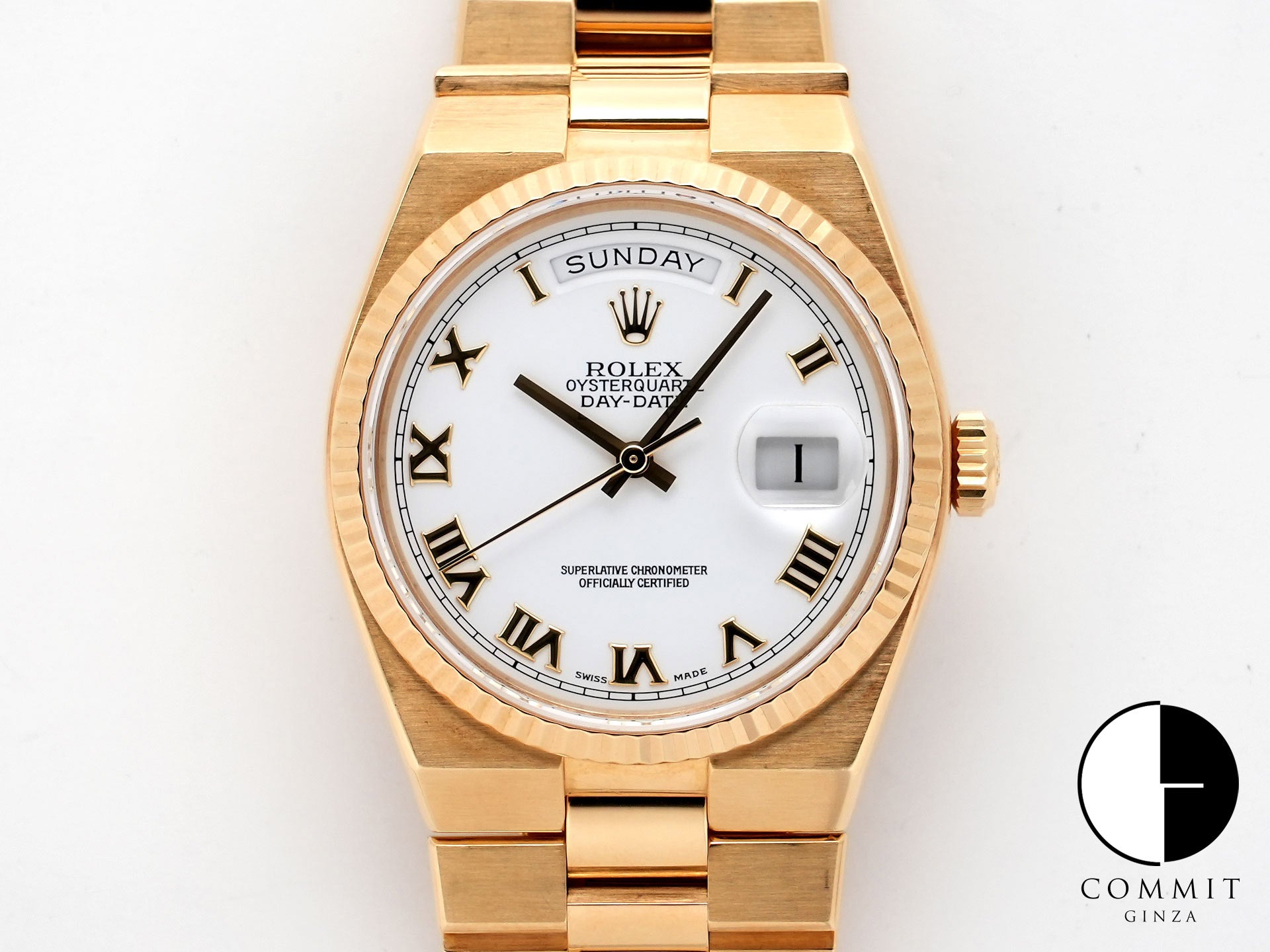 ロレックス オイスタークォーツ デイデイト36 Ref.19018 イエローゴールド ホワイトローマン文字盤 中古 k5b6hpzt